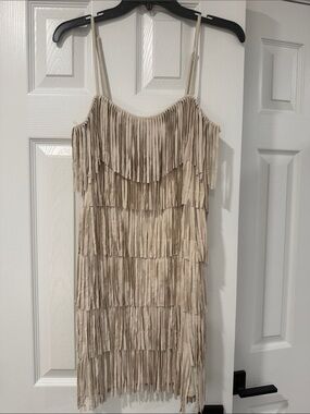Trixxi Beige Fringe Mini Dress